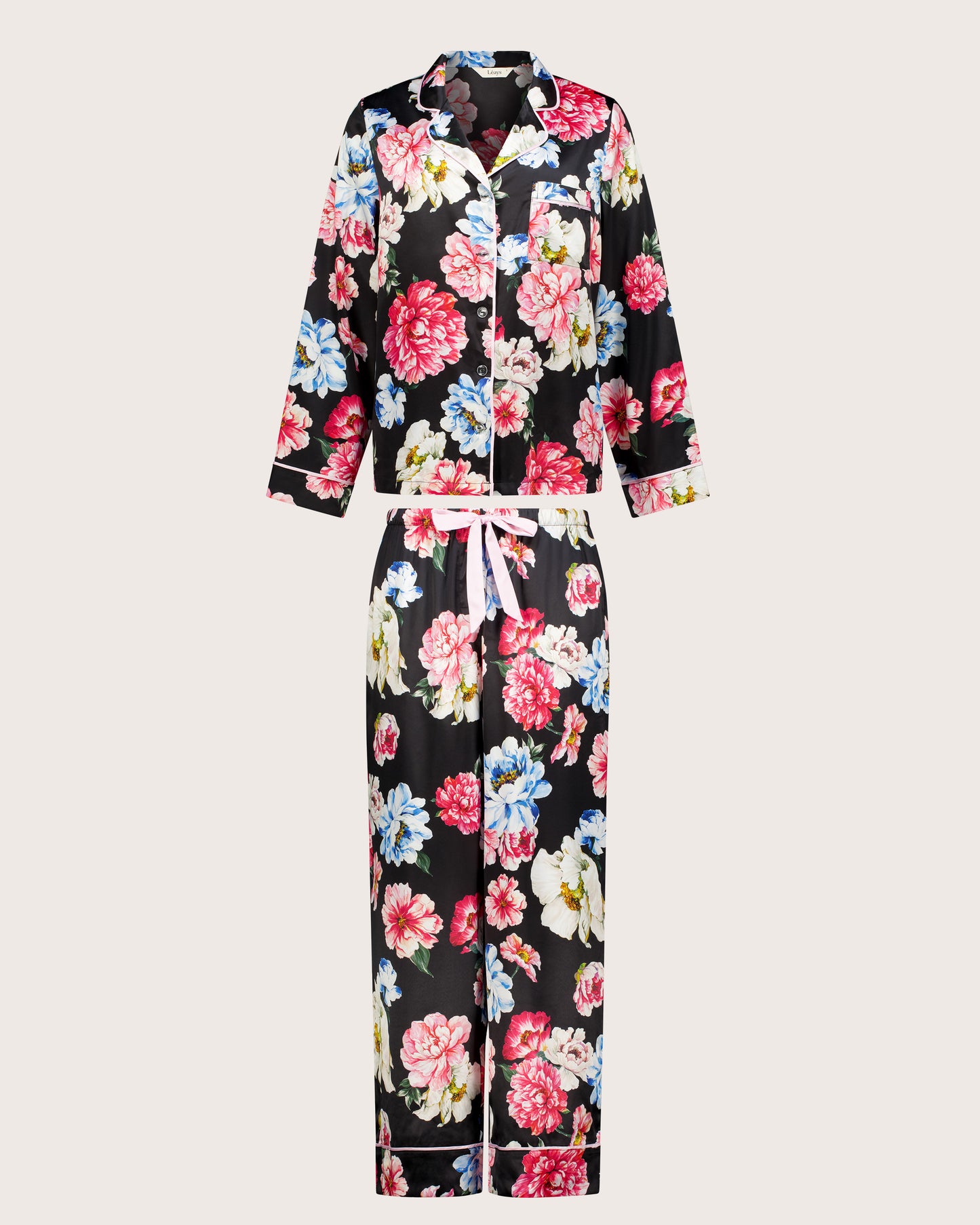 Dark Floral Satin Long PJ Set