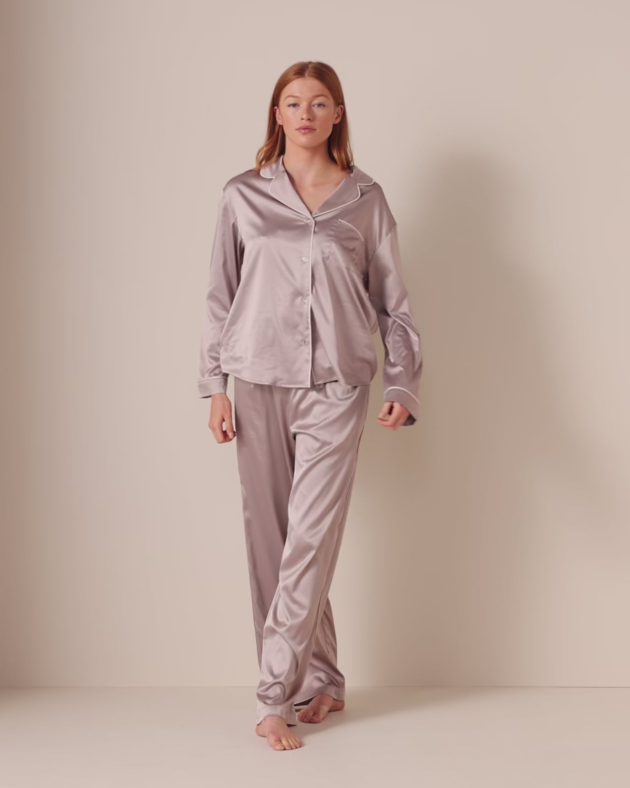 Tailored Wide Leg Satin PJ Set