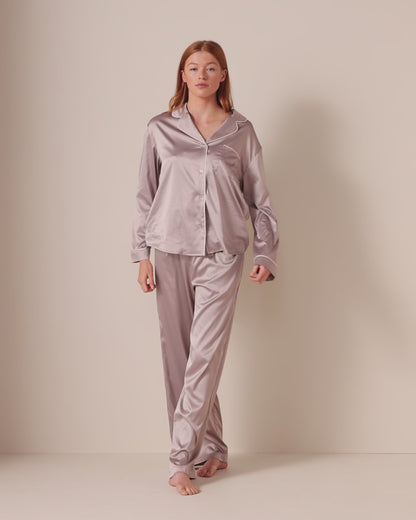 Tailored Wide Leg Satin PJ Set