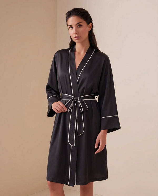 Piped Long Satin Robe