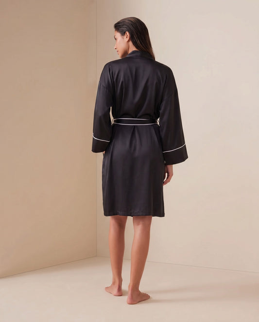 Piped Long Satin Robe