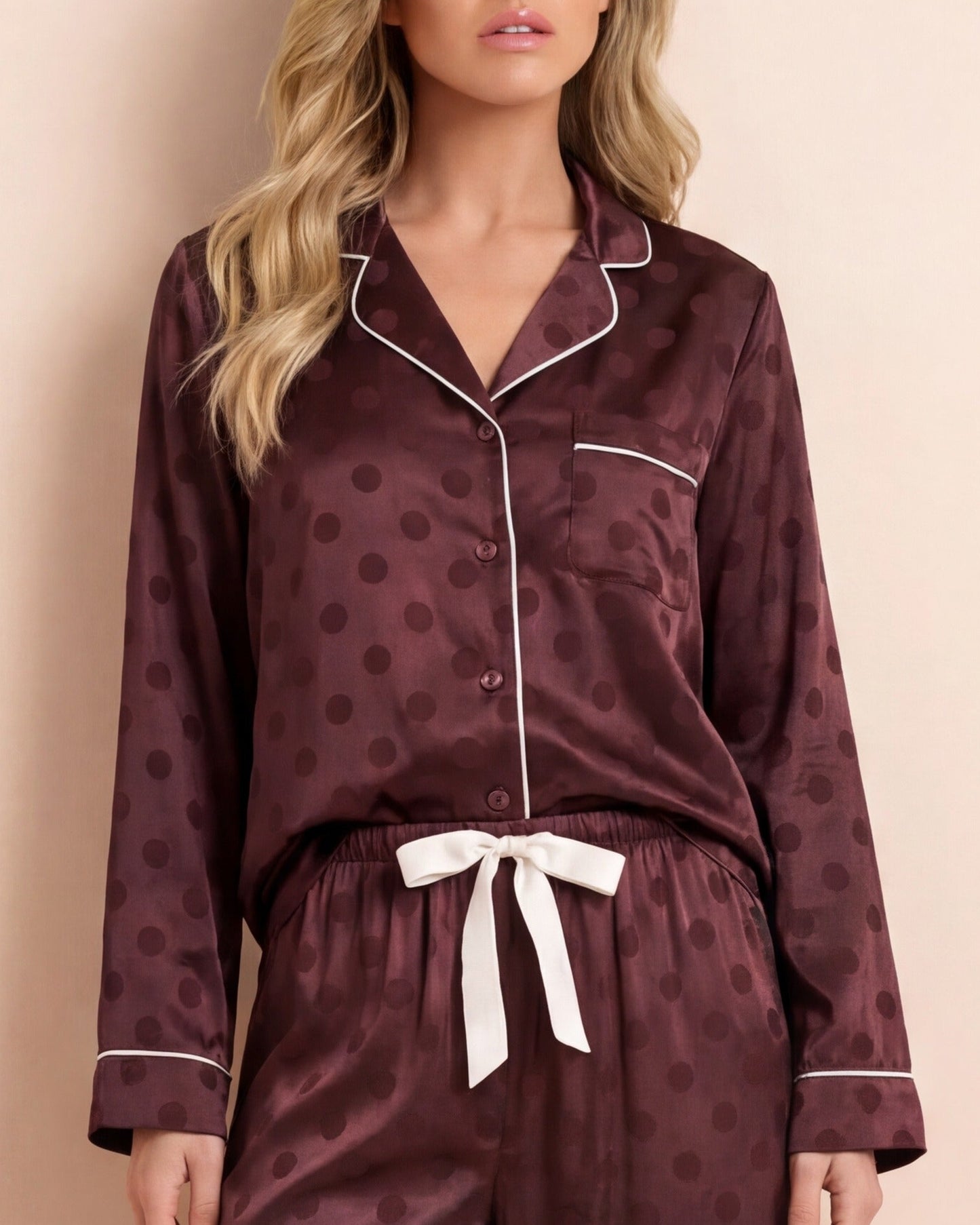Spot Satin Jacquard Long PJ Set