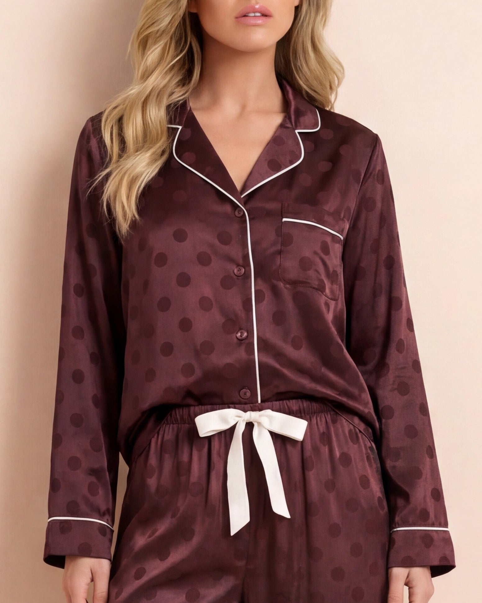 Spot Satin Jacquard Long PJ Set