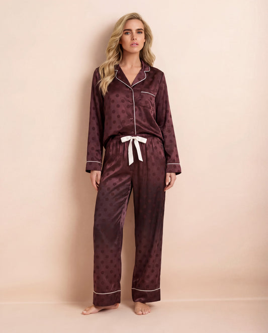 Spot Satin Jacquard Long PJ Set