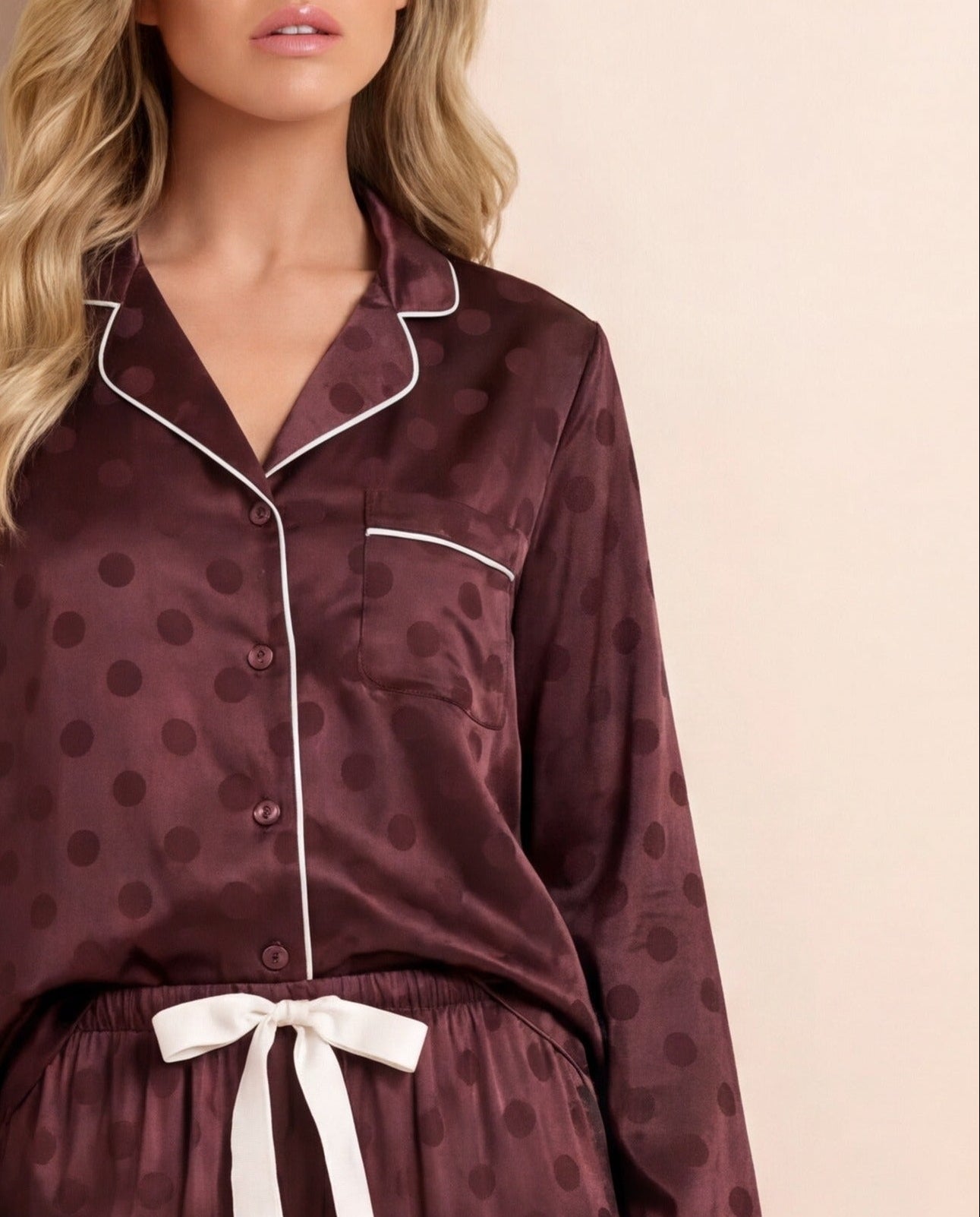 Spot Satin Jacquard Long PJ Set