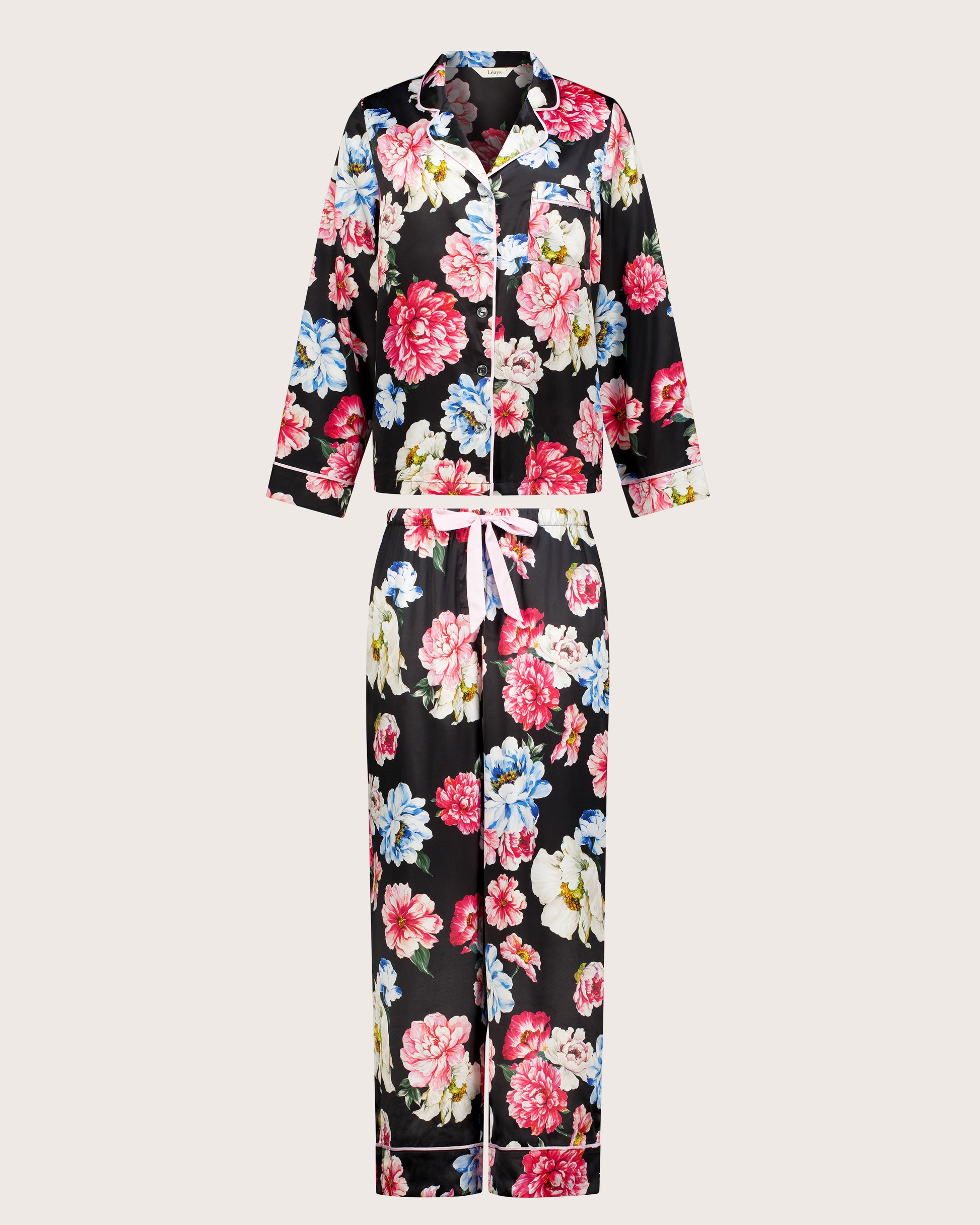 Dark Floral Satin Long PJ Set