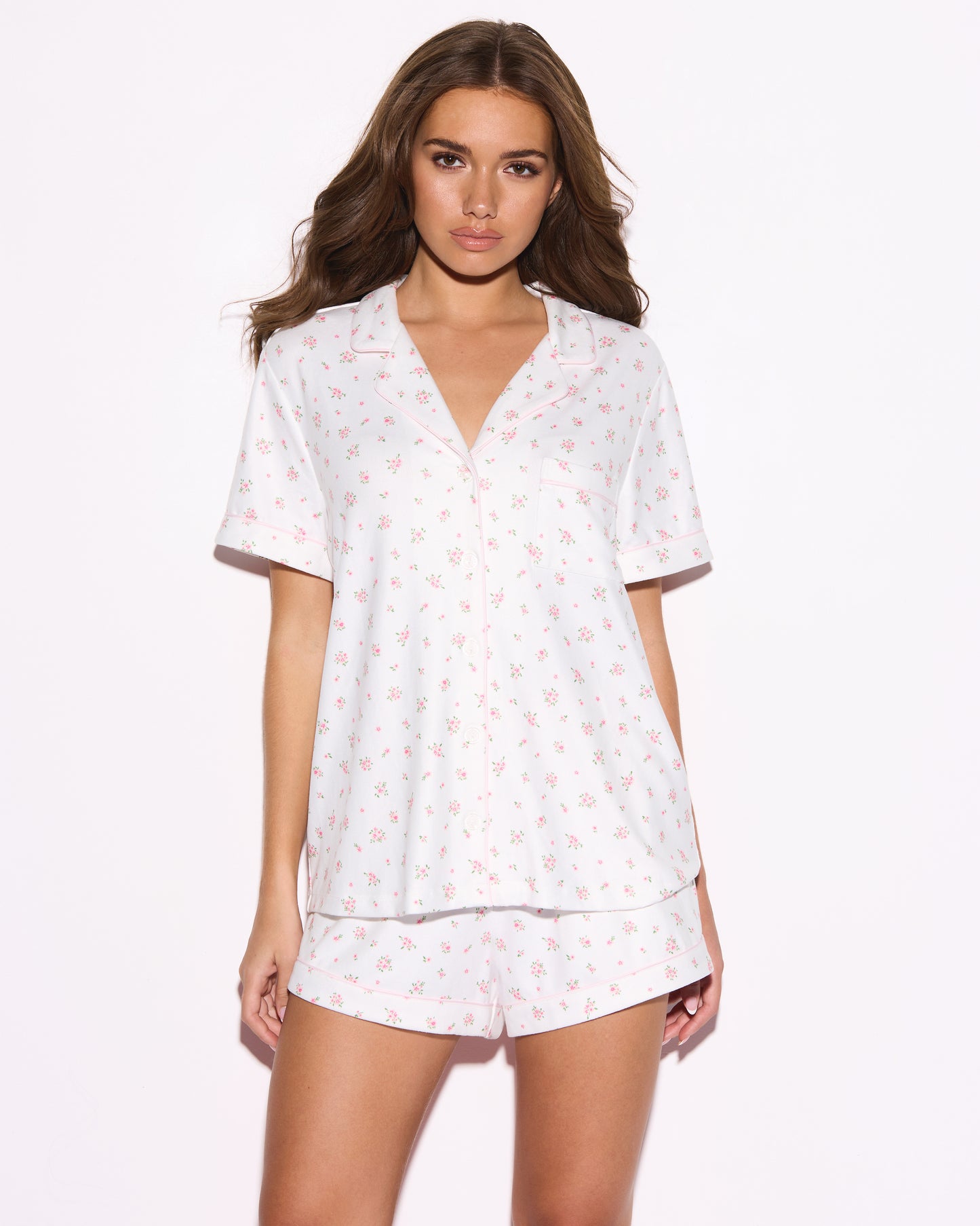 Ditsy Pink Floral Fuzzy Shortie PJ Set