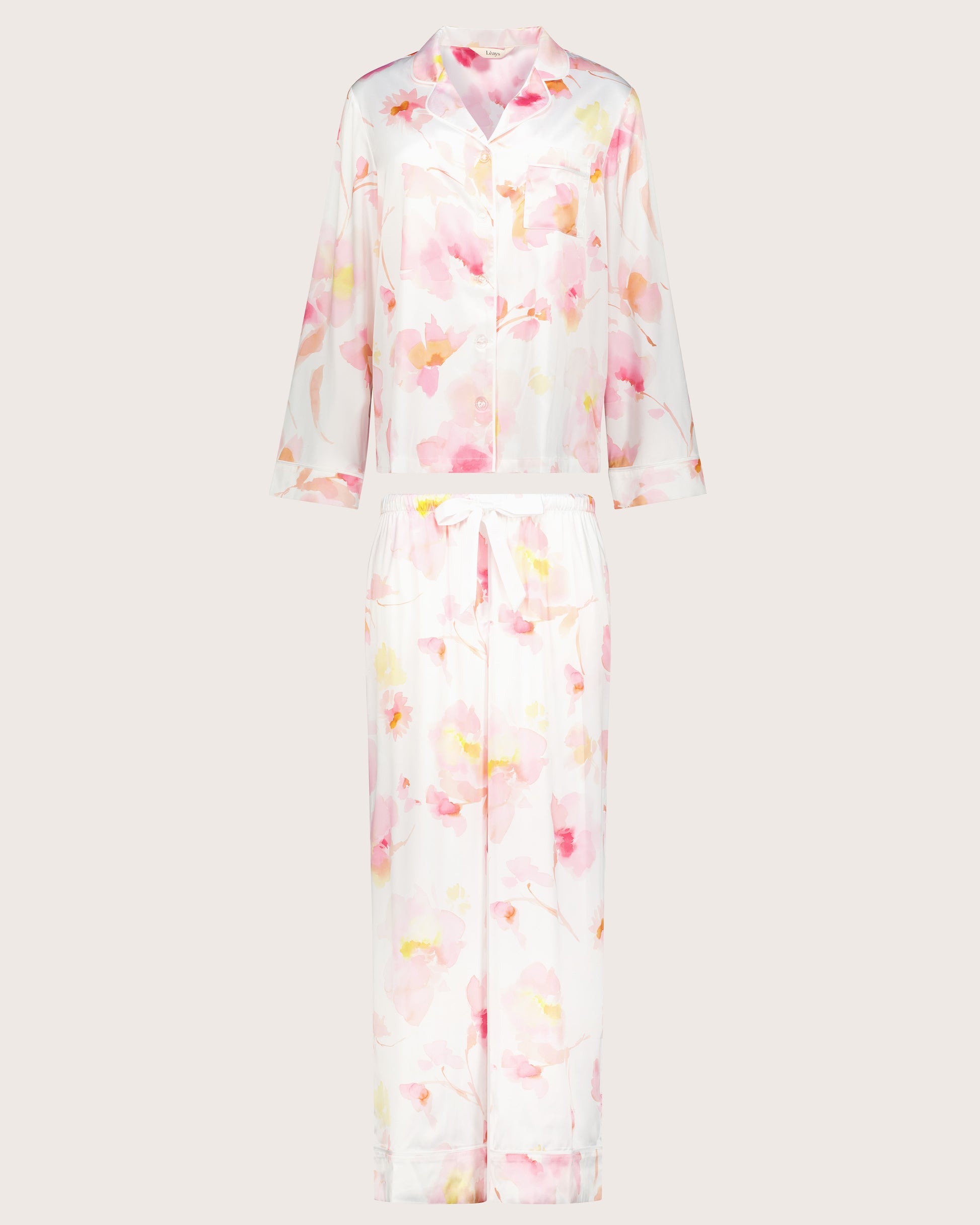 Light Floral Satin Long PJ Set
