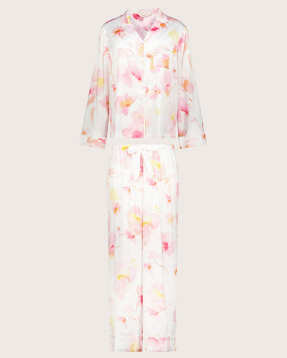 Light Floral Satin Long PJ Set