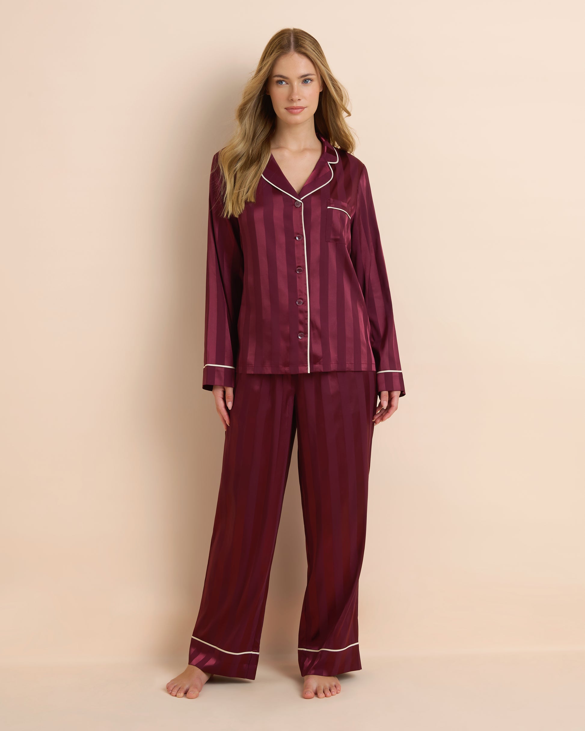 Bedtime Stripe Jacq Satin Long PJ Set