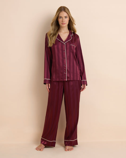 Bedtime Stripe Jacq Satin Long PJ Set