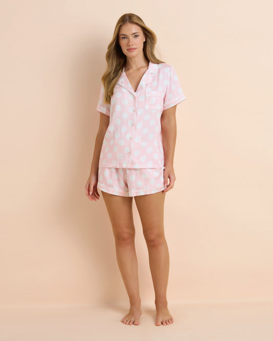 Pink Polka Sateen Shortie PJ Set