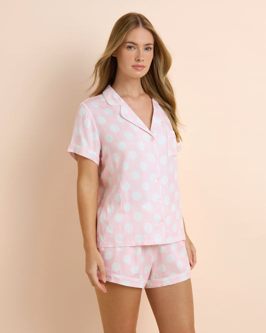 Pink Polka Sateen Shortie PJ Set