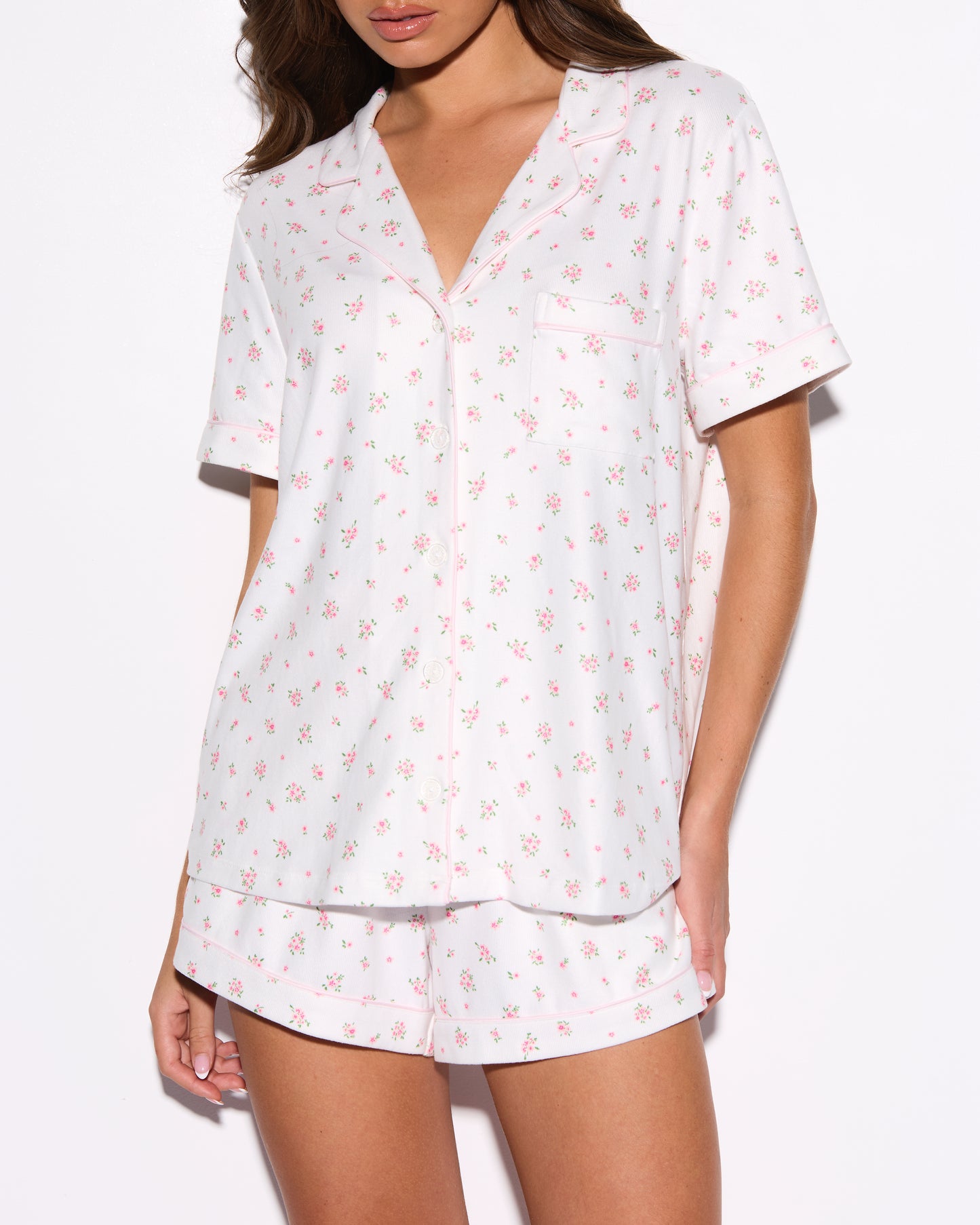 Ditsy Pink Floral Fuzzy Shortie PJ Set
