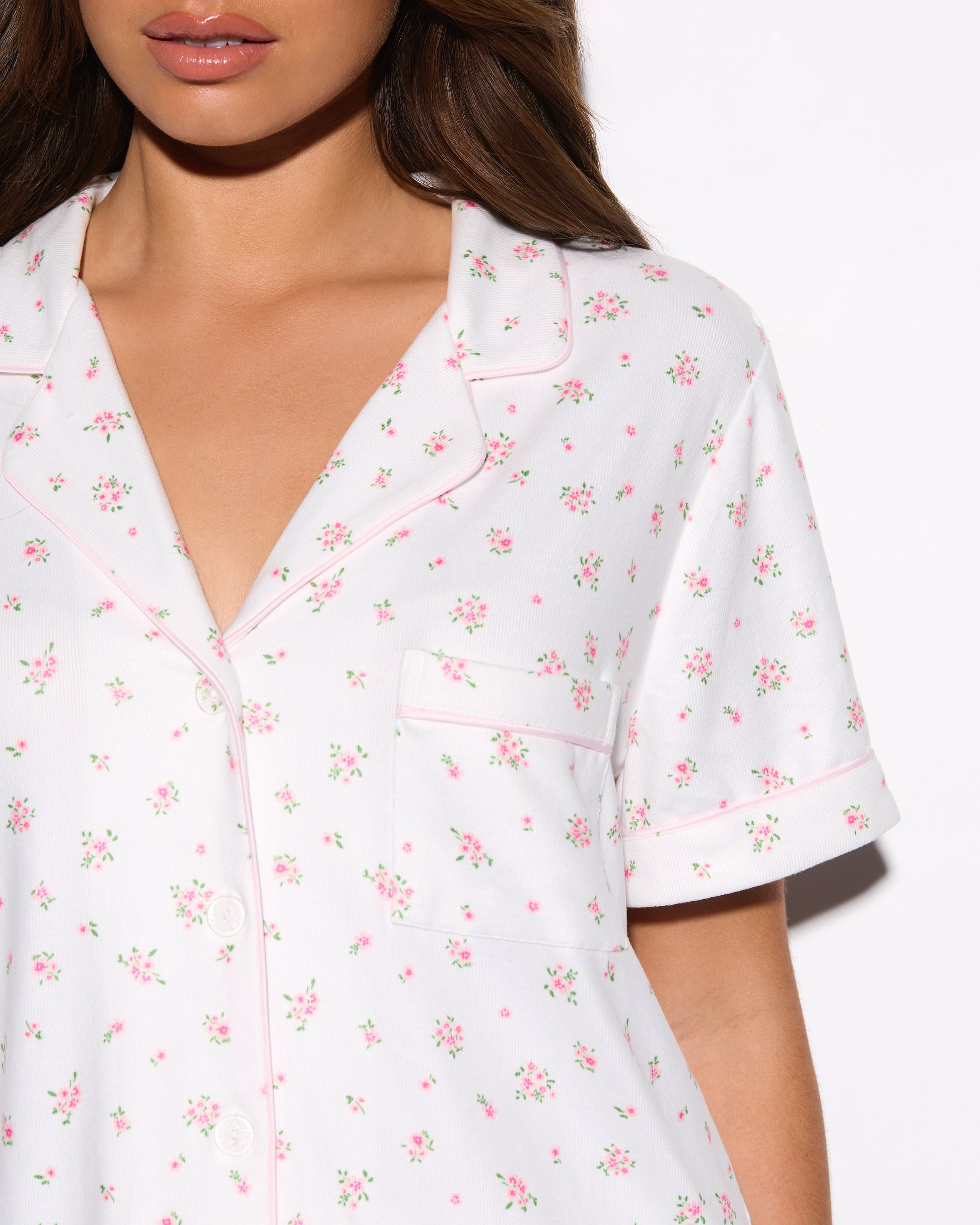 Ditsy Pink Floral Fuzzy Shortie PJ Set