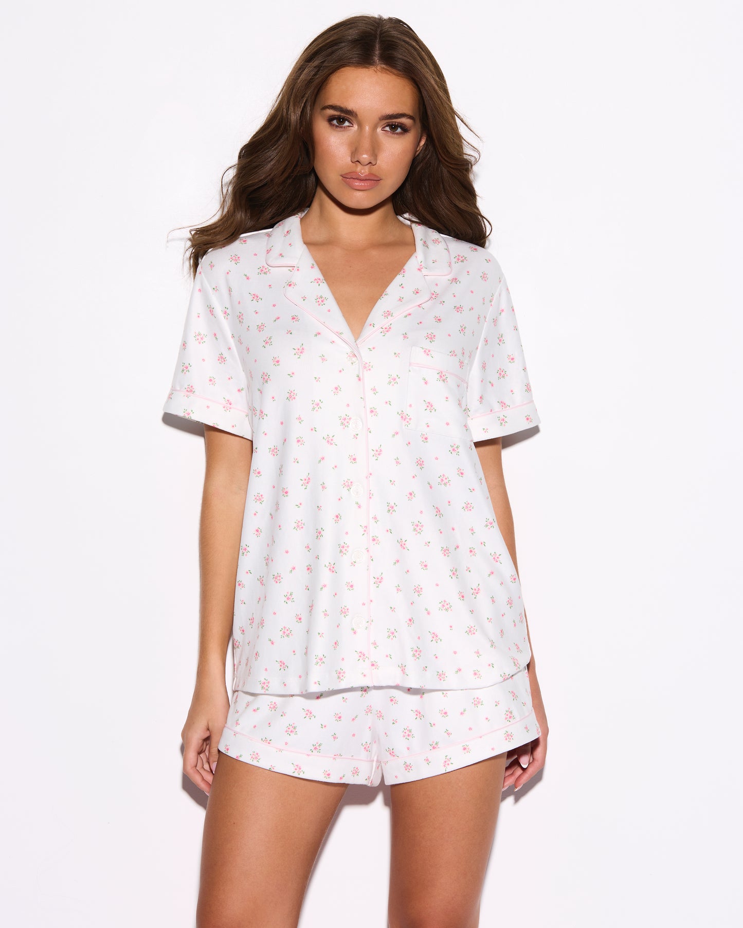 Ditsy Pink Floral Fuzzy Shortie PJ Set