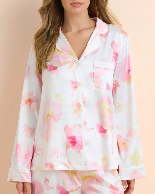 Light Floral Satin Long PJ Set