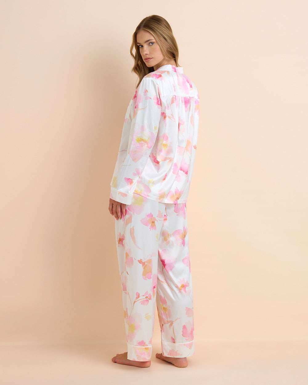 Light Floral Satin Long PJ Set
