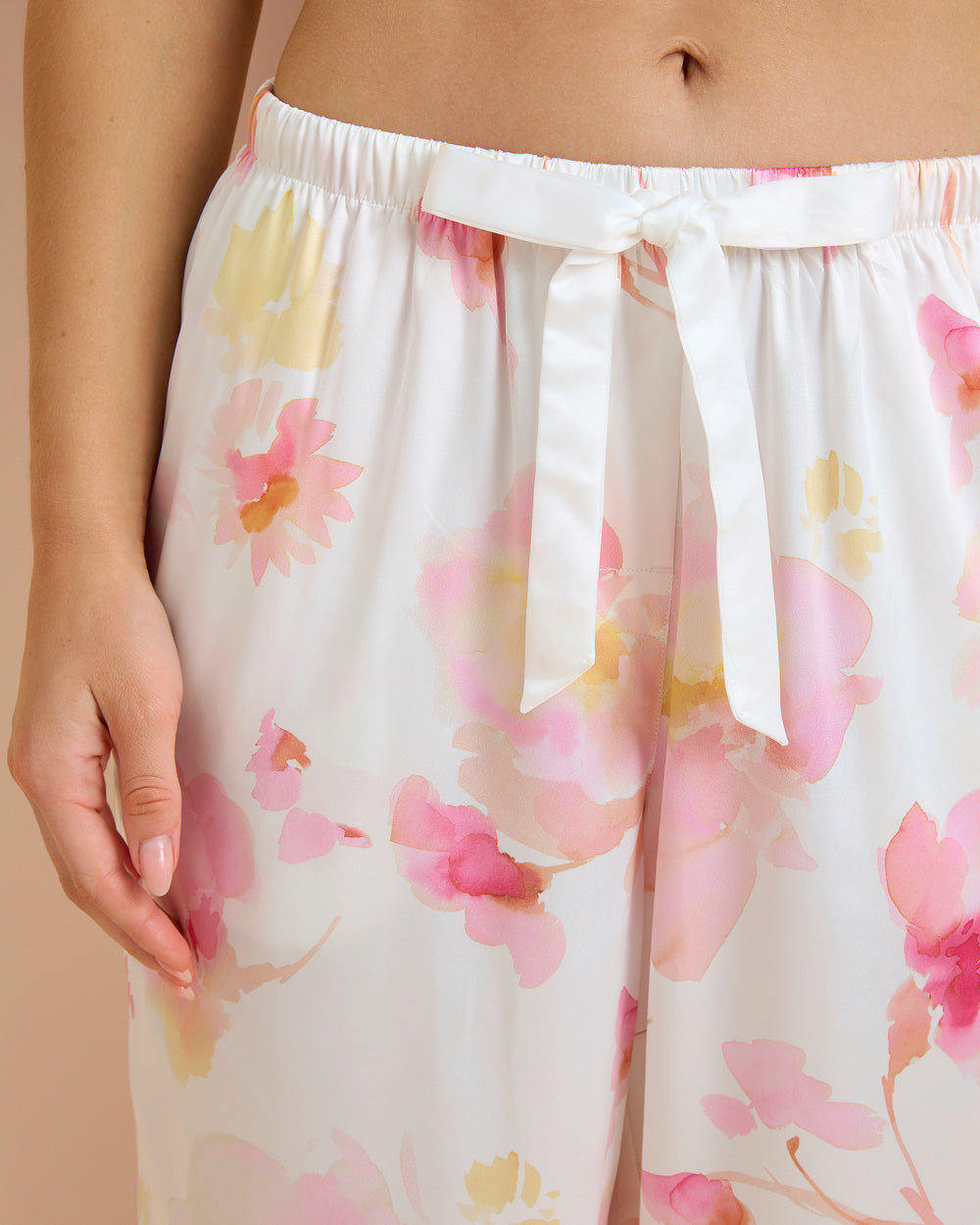 Light Floral Satin Long PJ Set