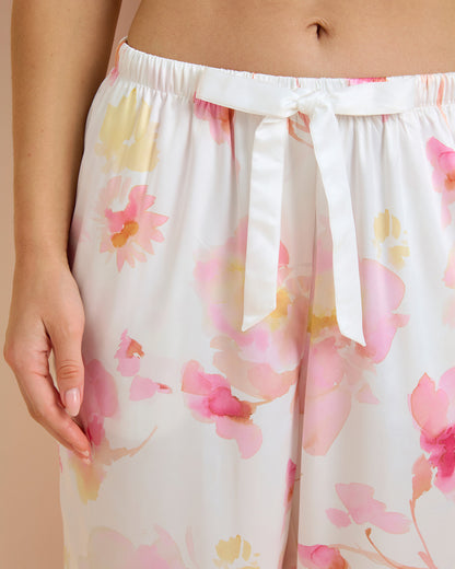 Light Floral Satin Long PJ Set